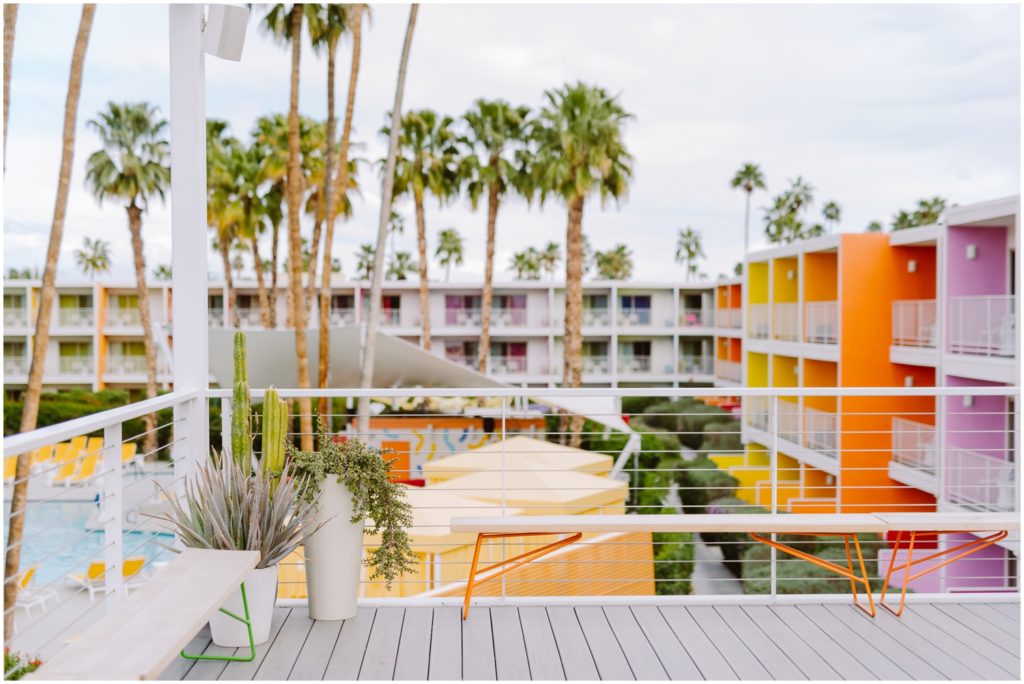 colorful outdoor space at palm springs wedding venue hotel saguaro