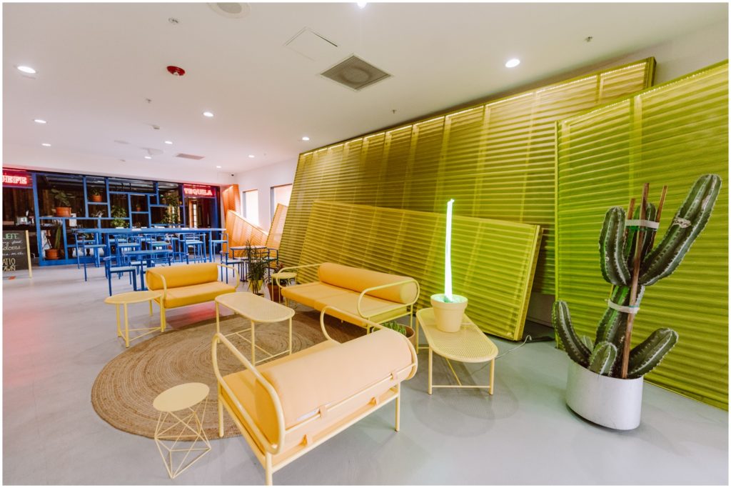 bright colorful lobby space at hotel saguaro